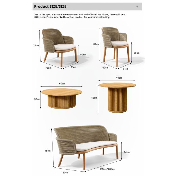 Pastoral Style Teak Wood Table And Chair Luxury Woven Rope Outdoor Furniture For Garden