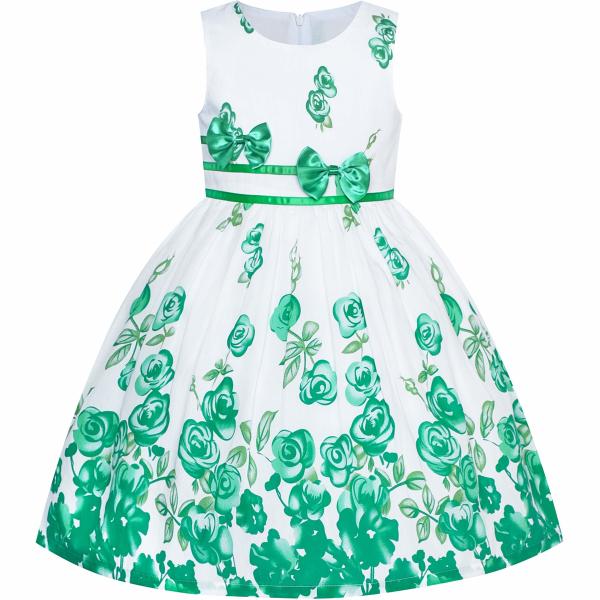 Kid Girls Dress Rose Flower Double Bow Tie Party Sundress Summer Children'S Clothing