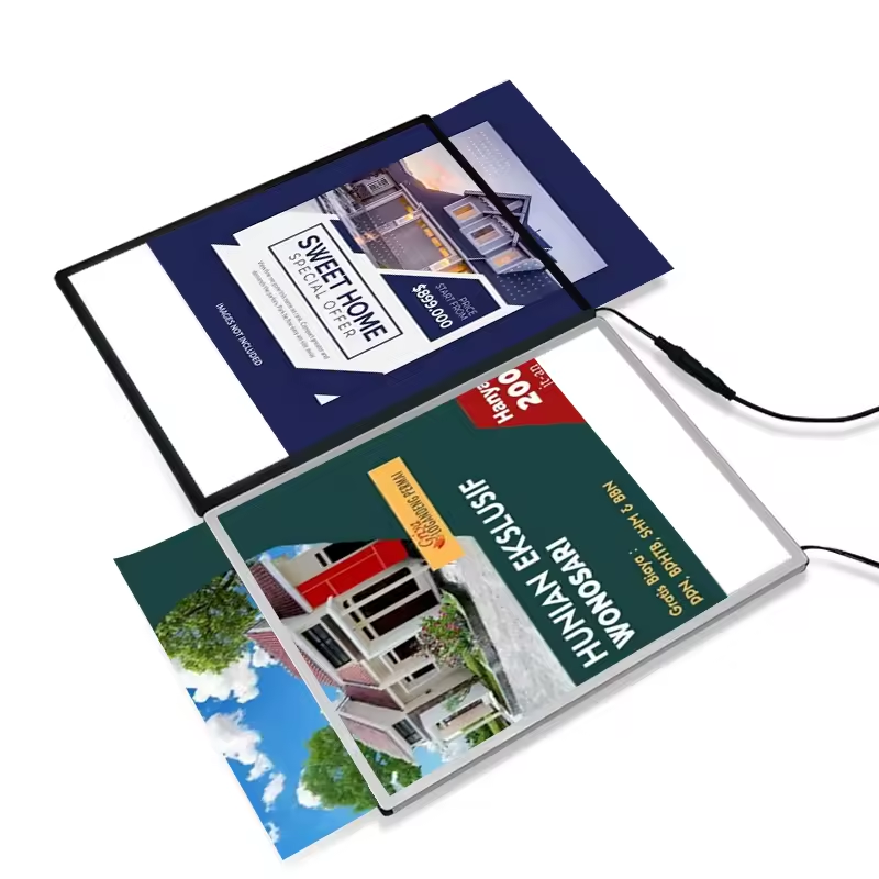 Ультра стройные рекламные световые коробки Ресторанный магазин Температорное стекло светодиодные световые коробки