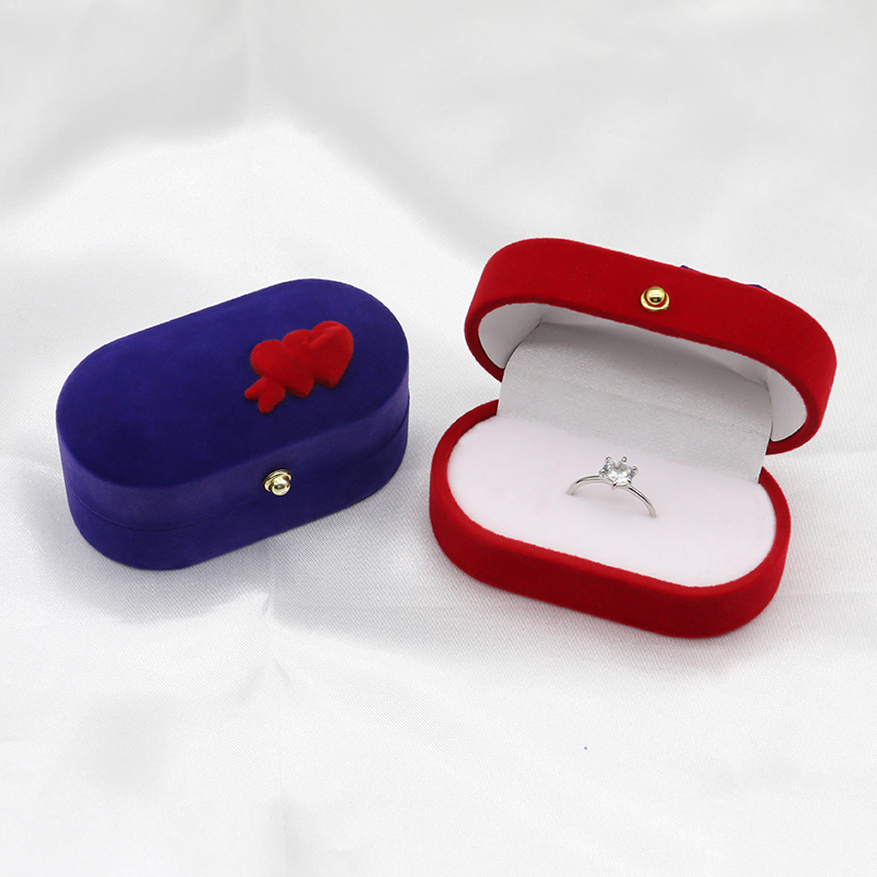 Romantic Personalised Velvet Flocked Jewelry Box Luxury Velvet Double Ring Box
