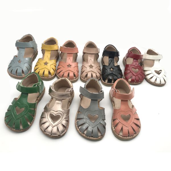 Yellow Soft Kids Slippers Sandals Mirrored Cowhide Leather Closed Toe Sandals