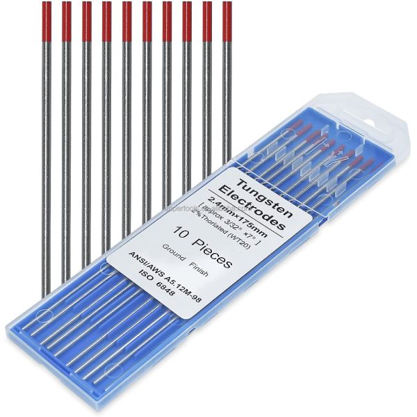 10-pack Red Tungsten Electrodes 2.4mm*175mm for TIG Welding Welding Current 40-230A