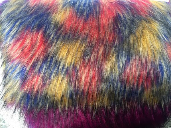 Soft Rainbow Plush Faux Fur Fabric Jacquard Compostion Acrylic For Collar