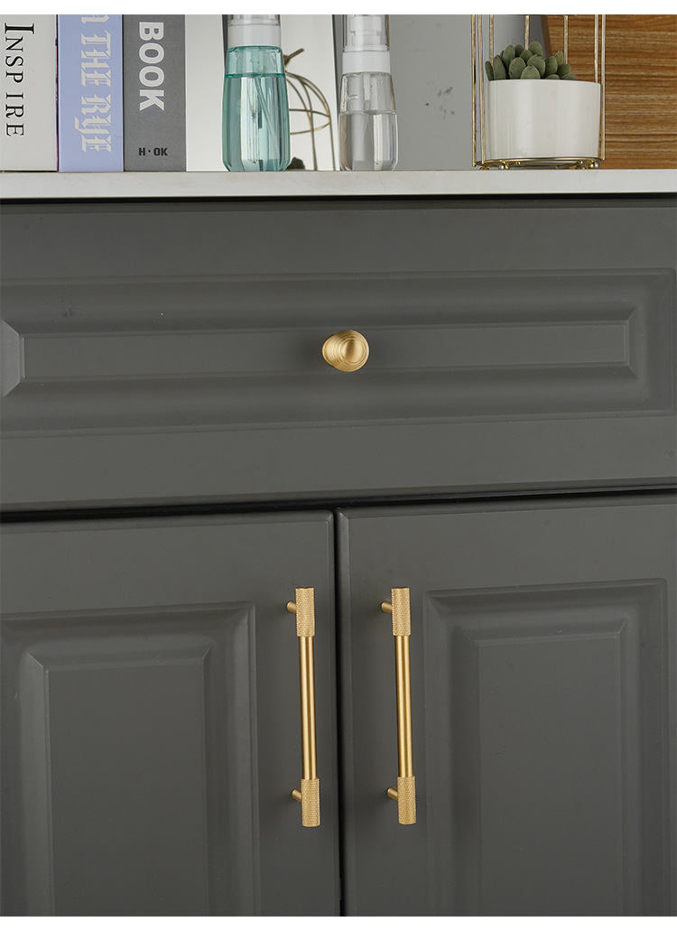 2025 Knurling Brass Handles Solid Brass Gold Cabinet Door Kitchen Drawer Handle Furniture Hardware