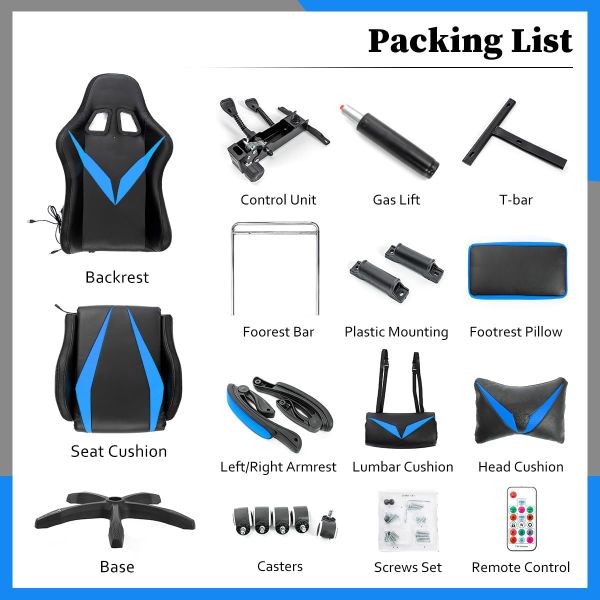 Mail packing Ergonomic RGB Gaming Chair with Massage and Led Lights Swivel Chair Style
