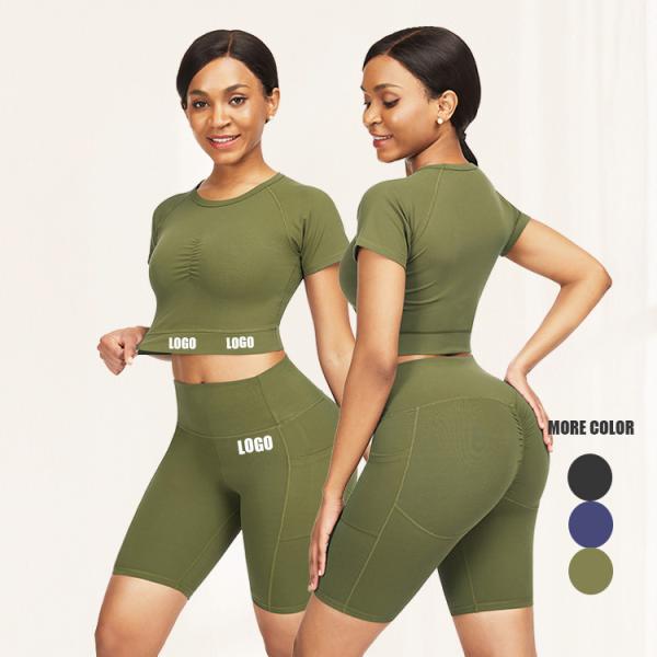Conjunto de yoga sem costura para mulheres camisas de corrida e calções