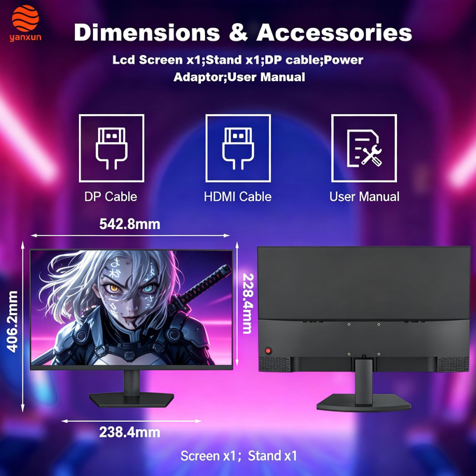 24 Inch 180Hz Gaming Monitor RGB Lighting 99% SRGB Black Color PC Monitor