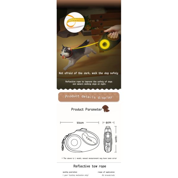 Quick Release Adjustable 5M 3M ABS Retractable Pet Leash with Rivet