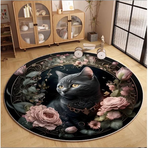 Round Cat  Living Room Floor Carpets Polyester fiber 100*100cm