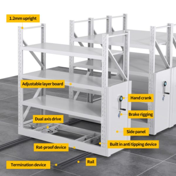 Electric Mobile Shelves Racking Hand Cranked Cargo Mobile Shelving Compact Movable Shelving High-Density Shelves