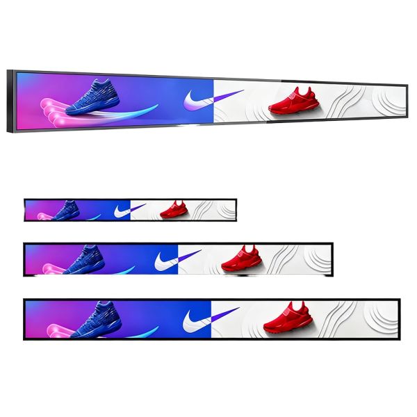 MJK 4K LCD Stretched Bar Digital Poster Advertising Display with Animation 23.6 Inch Built-In CMS Retail Shelf Monitor Strip