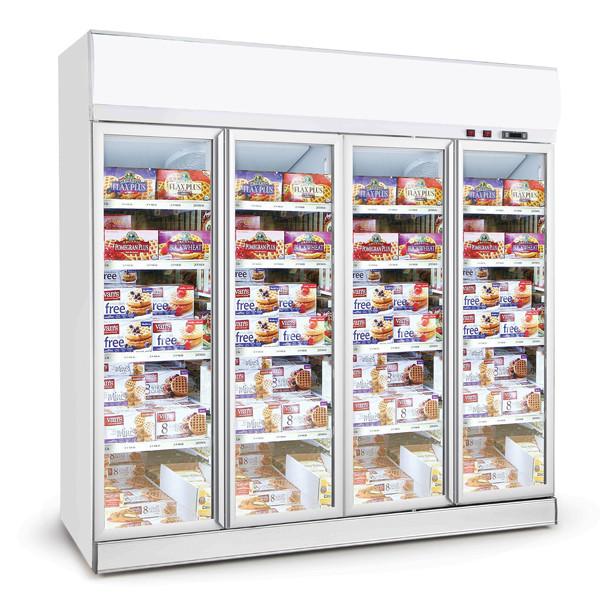 Supermarket Upright 4 Glass Door Frozen Food Freezer, Commercial Display Fridge Freezer