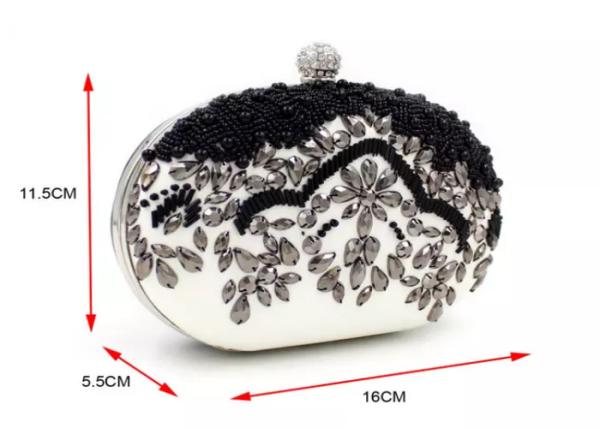 Handmade Beads Embroidered Evening Bag Black And White With Pearl Diamond
