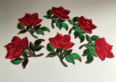 Ferro bordado flor em Appliques, grandes remendos florais vermelhos de Rosa para a roupa