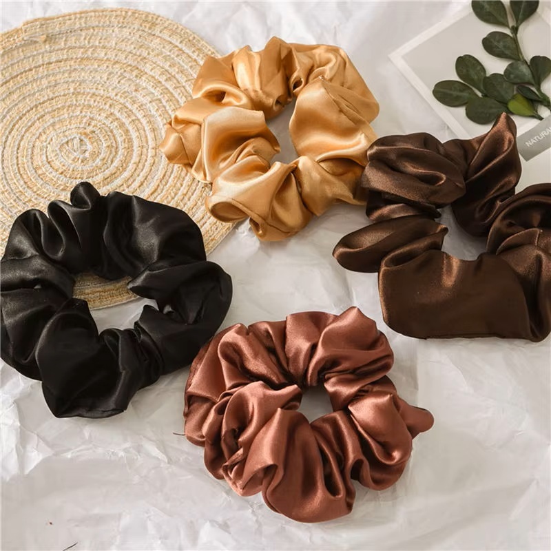 Soft Satin Silk Solid Color Scrunchies Elastic Hair Bands