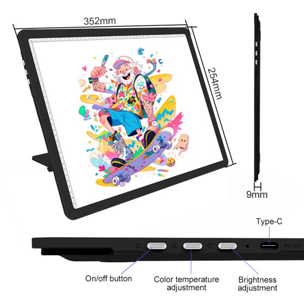 CE FCC ROHS Certified LED Light Pad A4 D90 6 Level Natural Light Drawing Board for 2D Animation Sketching Applications