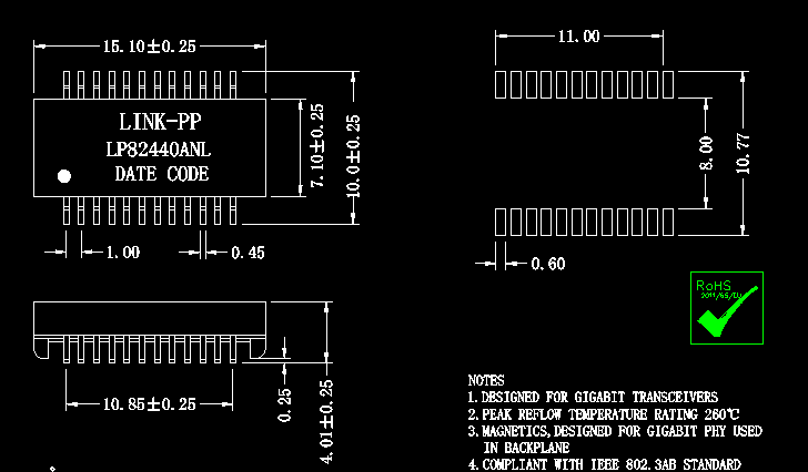 HN2436G 1000Base-T Ethernet Transformer with IEEE 802.3ab Gigabit Ethernet