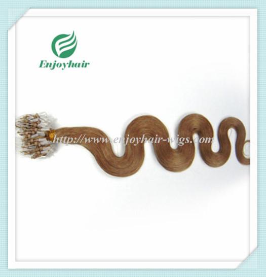 Micro ring loop hair extensions 16-26L indian remy hair 27# color body wave hair