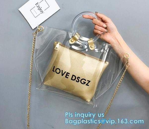 fashion shopping clear pvc tote bag, Luxury PVC Printed Women Handbags, Professional design PVC handbags with zipper