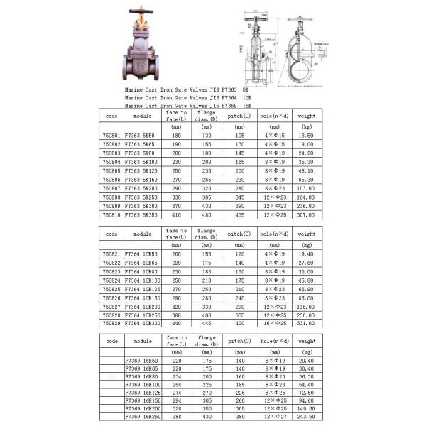 JIS F7363 Cast iron gate valve for marine F7363 F7364 F7369
