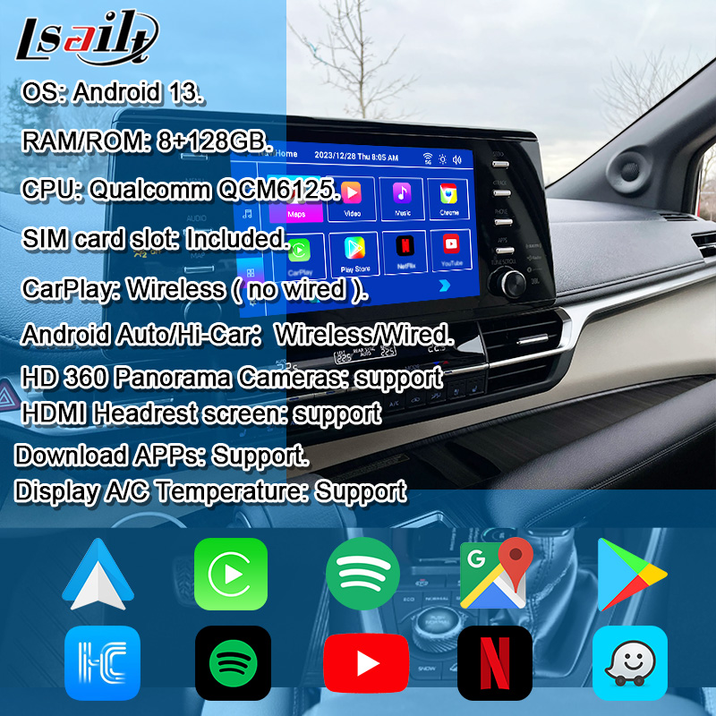 Интеграция OEM и модернизация Android интерфейс для Toyota Sienna 2018-2021 Camry, RAV-4 Встроенная мультимедийная поддержка YouTube, NetFlix, 360-градусная камера
