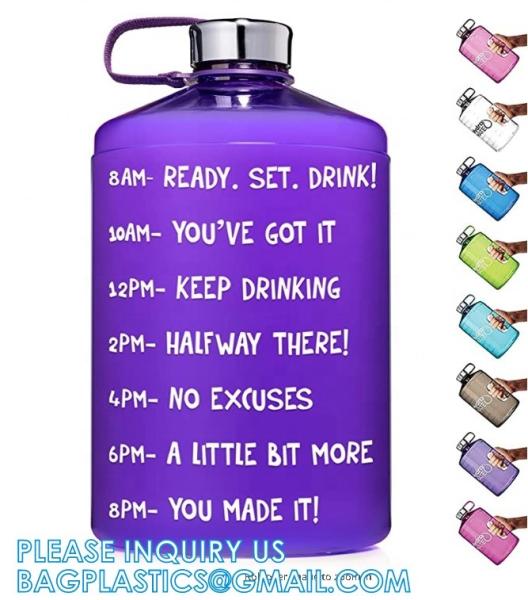 Gallon Water Bottle With Time Marker BPA Free, Motivational Large Water Jug Leak Proof Huge Water Container
