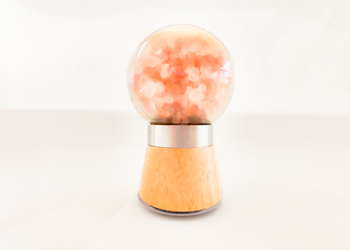 Round Glass Bottle With Wooden Lid And Ceramic Core Pink Salt Grinder