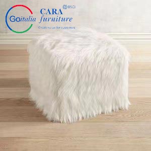 BB2006 Hot Sale Bedside Furniture Hairy Black White Square Sitting Ottoman Stool