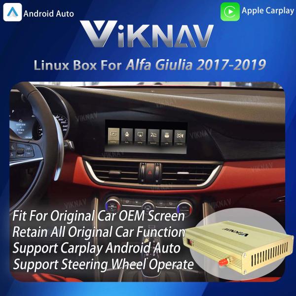 Boîte d'interface Viknav Linux pour Alfa Giulia 2017-2019 avec le jeu sans fil CarPlay Android Auto