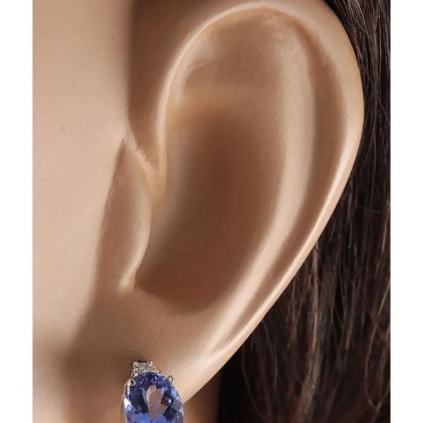 boucles d'oreille naturelles véritables de Tanzanite d'ovale de l'or 14k blanc avec la CZ