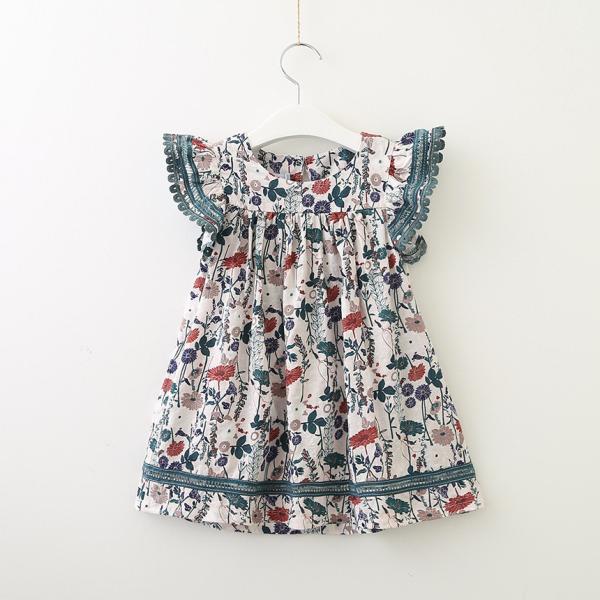Summer Children'S Clothing Girl'S Floral Flying Sleeve Dress Baby Girl Cute Dress