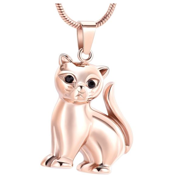 Pet Ashes Holder Necklace Stainless Steel Cremation Jewelry with Lovely Cat Pendant