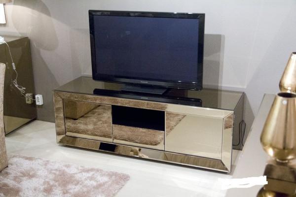 Popular Hotel Mirrored Glass TV Cabinet , Black Mirrored Corner TV Cabinet