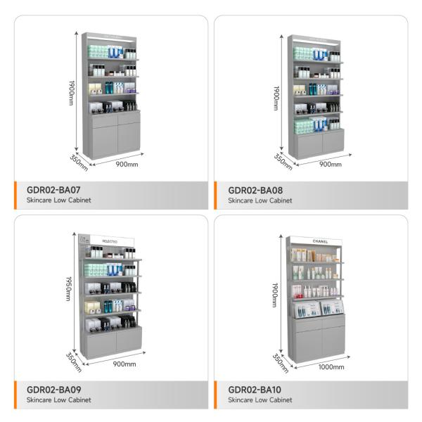 Makeup Shop Rack Grey Wooden Laminated Display Cabinet With Light Box For Branding Shop Shelf And Premium Store Showcase