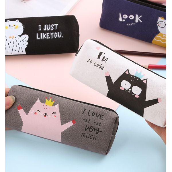 Customized Logo Acceptable Fashion Cartoon Canvas Pen Bag for Junior High School Pupils