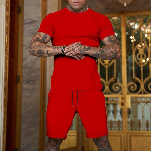 Custom Logo Plus Size Tracksuit for Men Stretchable 2 Piece Outerwear Jogger Suit Short Sets