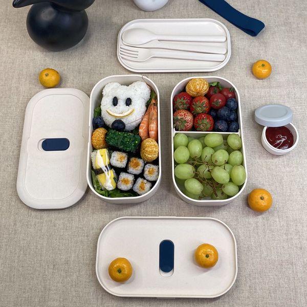Colorful 1200ml Double Layer Eco Friendly Salad Bento Lunch Box with Bag and Cutlery