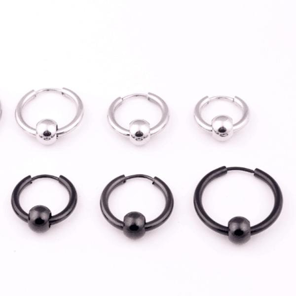 Hoop Earrings Stainless Steel Punk Men Earrings Ball Pendant Circle Ring Earring Piercing Jewelry Earrings Christmas Gif