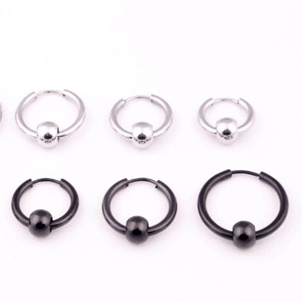 Hoop Earrings Stainless Steel Punk Men Earrings Ball Pendant Circle Ring Earring Piercing Jewelry Earrings Christmas Gif