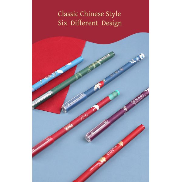 Chinese Style Colorful Signature Pen Set Plastic Gel Pen With Folding Fan Bookmark