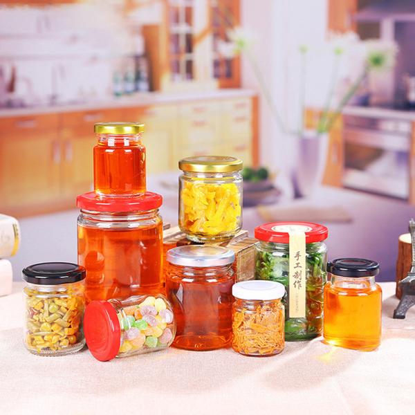 Lead Free Seal Label Glass Honey Jar With Tin Lid Food Grade Round Shape