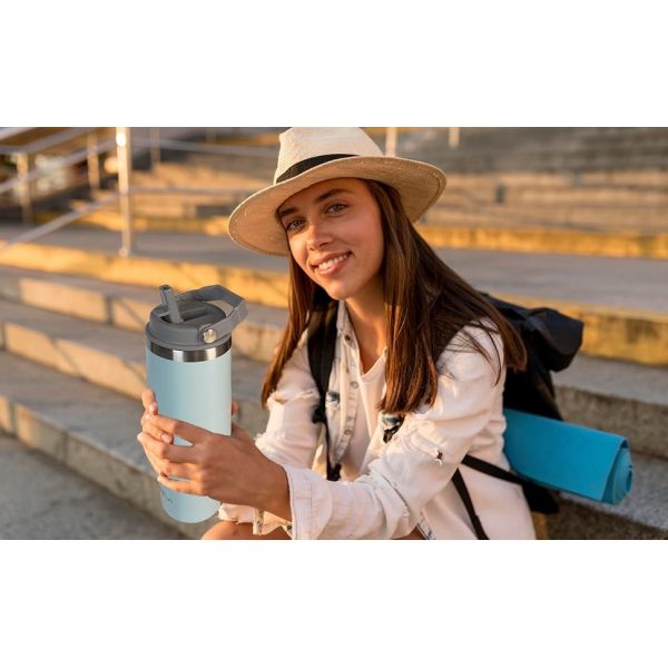 30 oz Tumbler con tapa de paja Vacuo sellado Taza aislada Reutilizable botella de agua de acero inoxidable Trave para agua, té helado o café