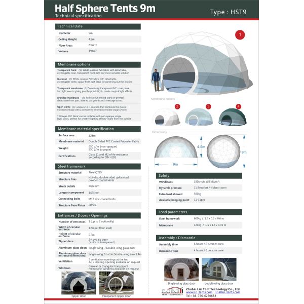 шатры геодезического купола ПВК ясности диаметра 9м с стеклянной дверью для на открытом воздухе событий