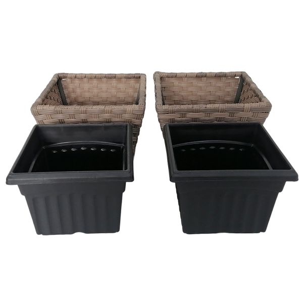 Metal Frame PE Wicker Plastic Pots Artificial Woven Home Garden Plant Pots
