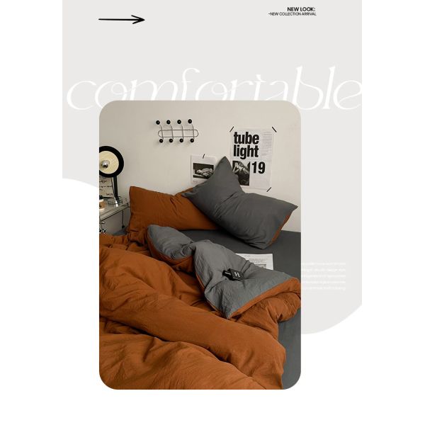 4-piece Duvet Cover Set Solid Color Washed Cotton Bedding Set for Adult and Child