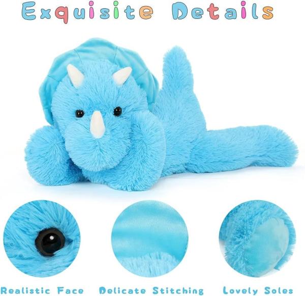 MorisMos 24-Inch Blue Triceratops Dinosaur Unisex Soft PVC Plush Toy & Comforter for Kids Aged 3-8 Great Gift Idea