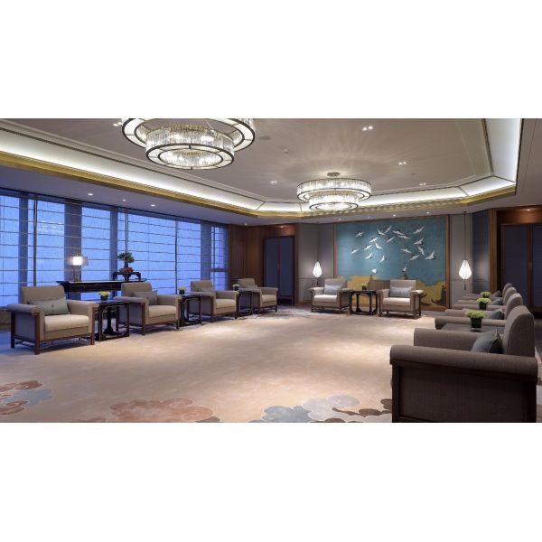 OEM/ODM ORIENTAL ZEN LUXURY CUSTOM FURNITURE | DARK WOOD & FABRIC UPHOLSTERED ARMCHAIR WITH DECORATIVE SIDE TABLE FOR HOTEL VIP ROOM & PRIVATE CLUBHOUSE