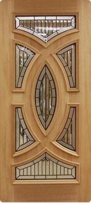 Decorative leaded glass with d patina came in wooden door