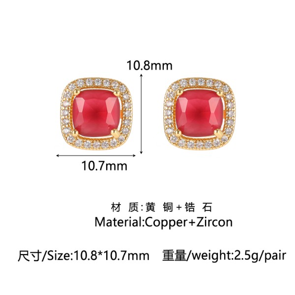 Hot Selling 18K Gold Plated Fashion Temperament Sugar Cube Zircon Dubai Earring Silver Post Women's Jewelry Studs Earrings