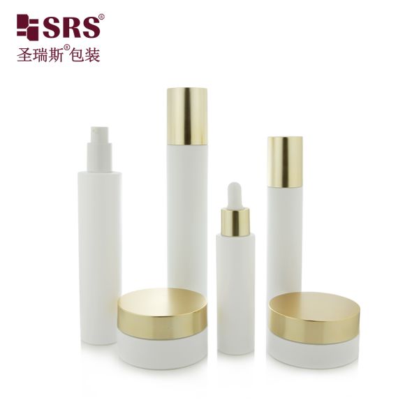 GL022 30ml 50ml 80ml 100ml Painted White Color Glass Bottle With Dropper Lotion Gold Cap Luxury For Skincare Facial Serum